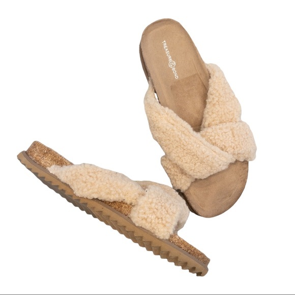 TREASURE & BOND Davina Faux Shearling Slide In Tan Camel Teddy - Picture 2 of 4